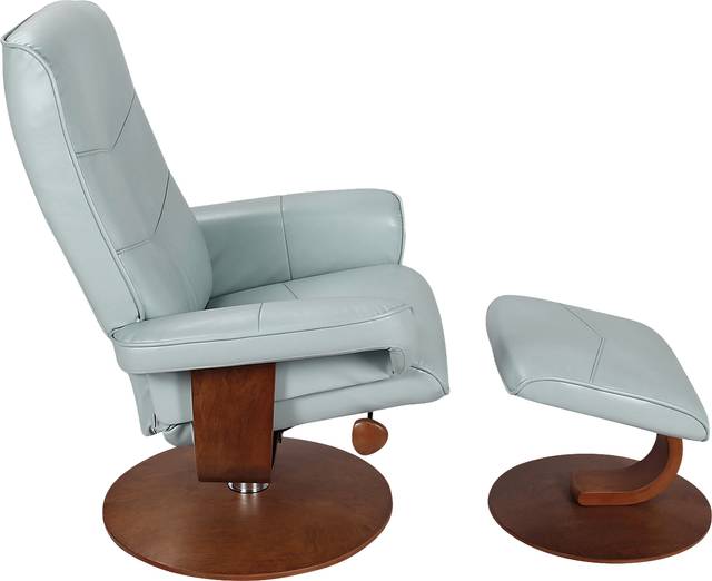 Powis Light Blue Recliner & Ottoman - Thumbnail - Image 3