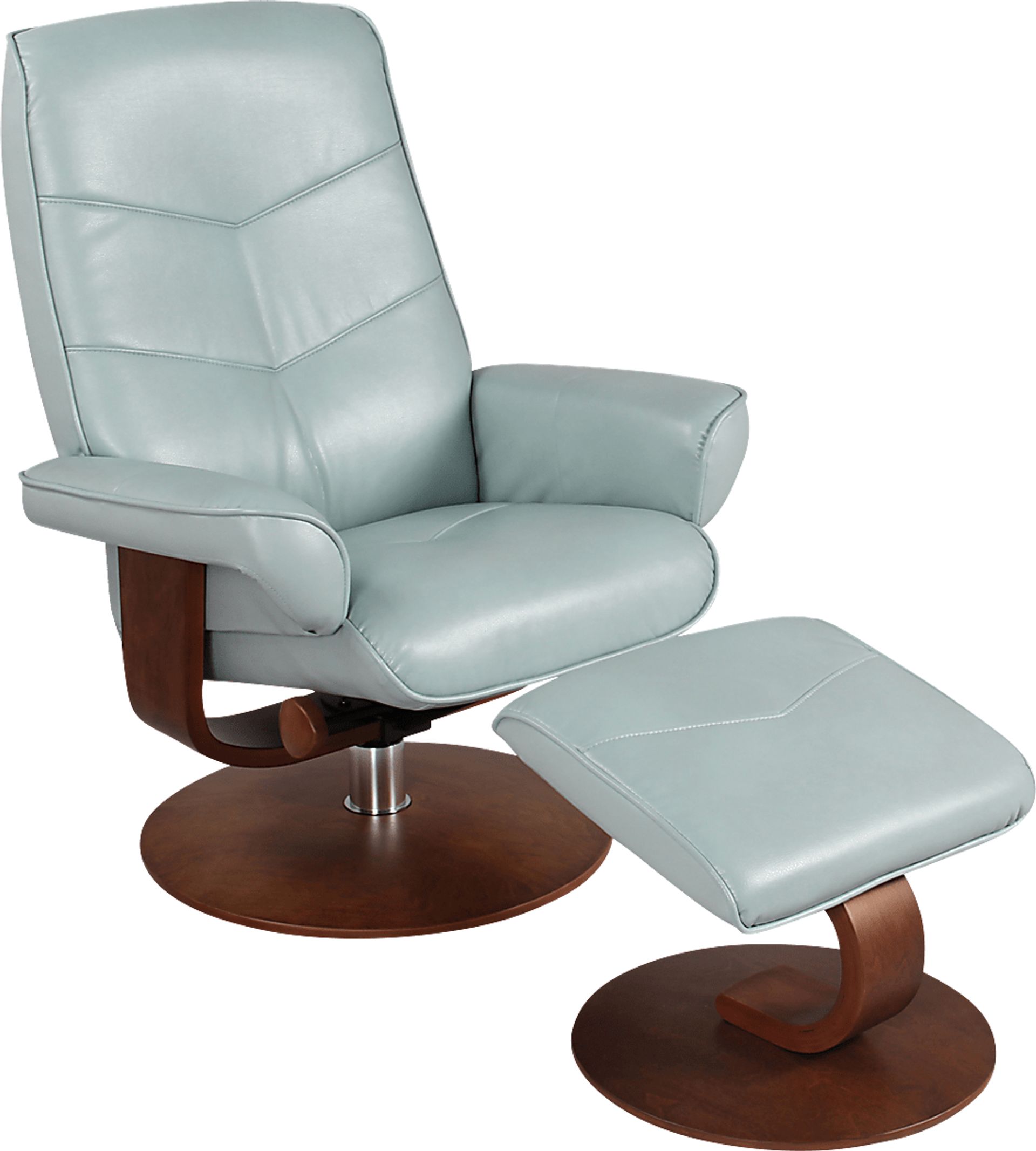 Powis Light Blue Recliner & Ottoman - Image 1
