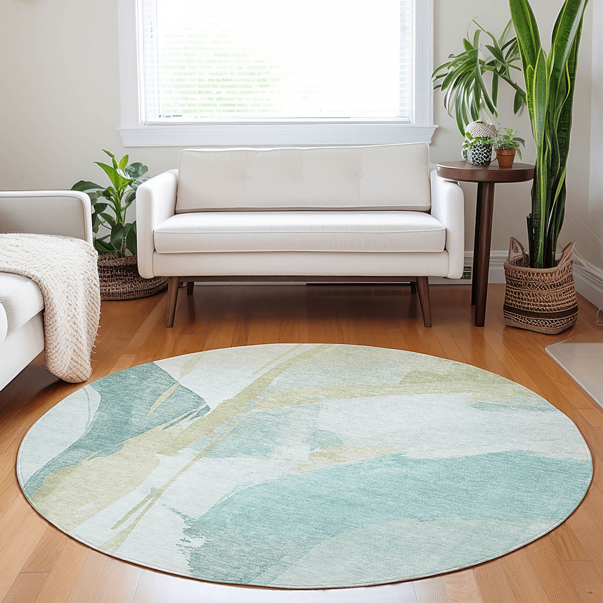 Pratin Teal 8' Round Machine Washable Rug - Image 2