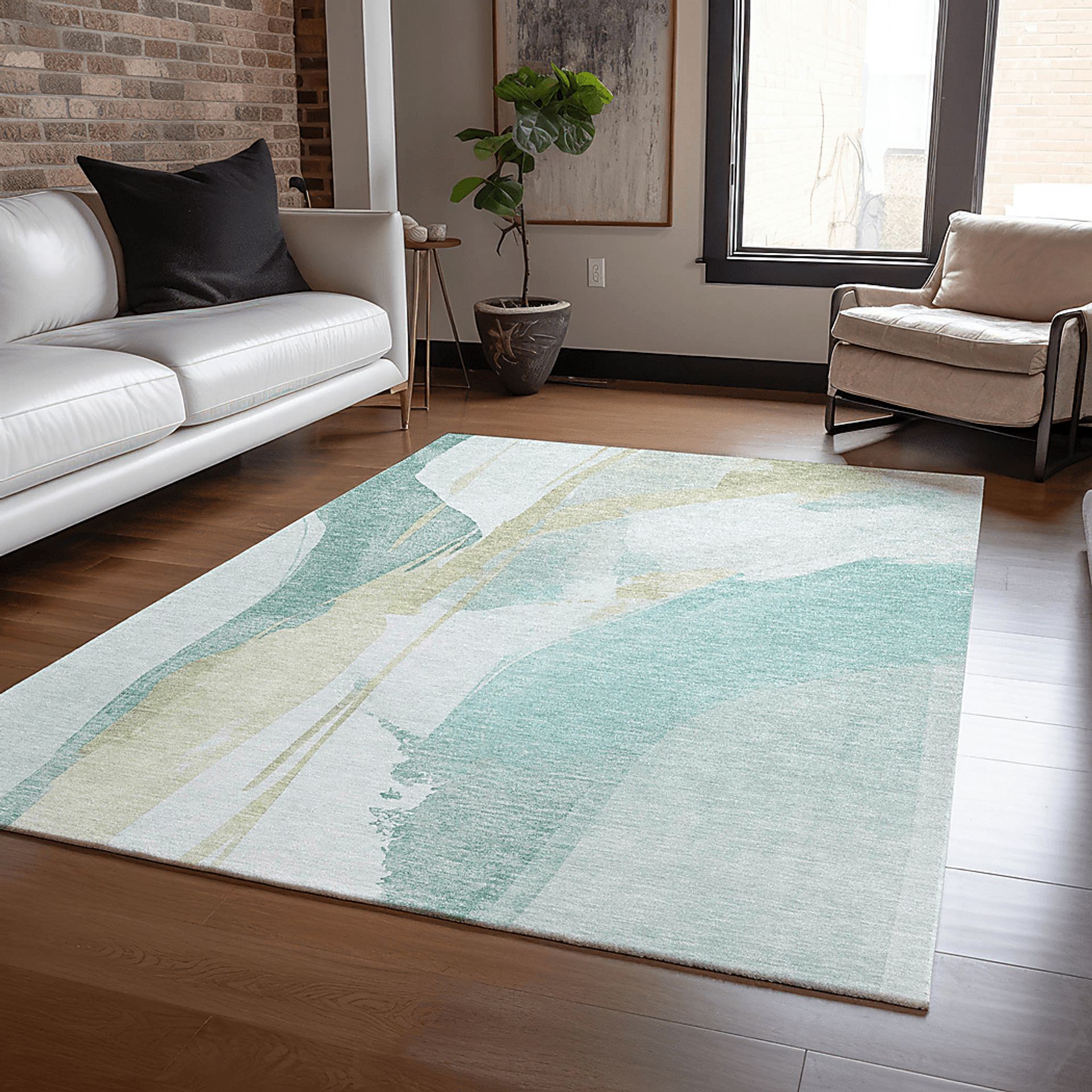 Pratin Teal 8' x 10' Machine Washable Rug - Image 2