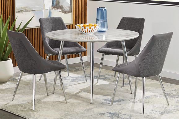 Pressley White 5 Pc Dining Room with Charcoal Chairs