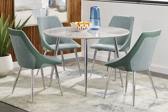 Pressley White 5 Pc Dining Room with Green Chairs