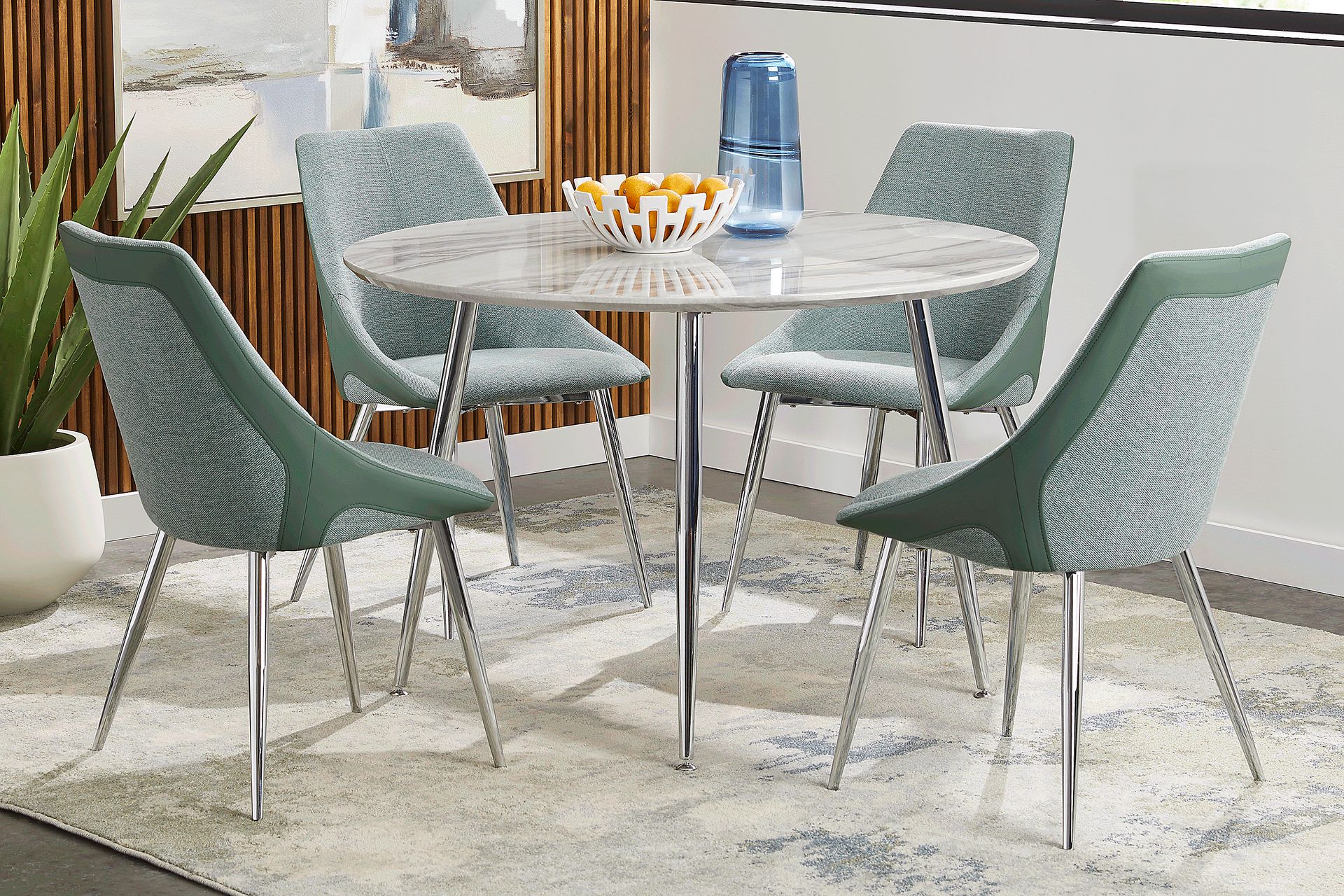 Pressley White 5 Pc Dining Room with Green Chairs - Image 1