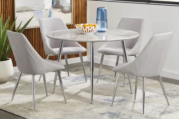 Pressley White 5 Pc Dining Room with Light Gray Chairs