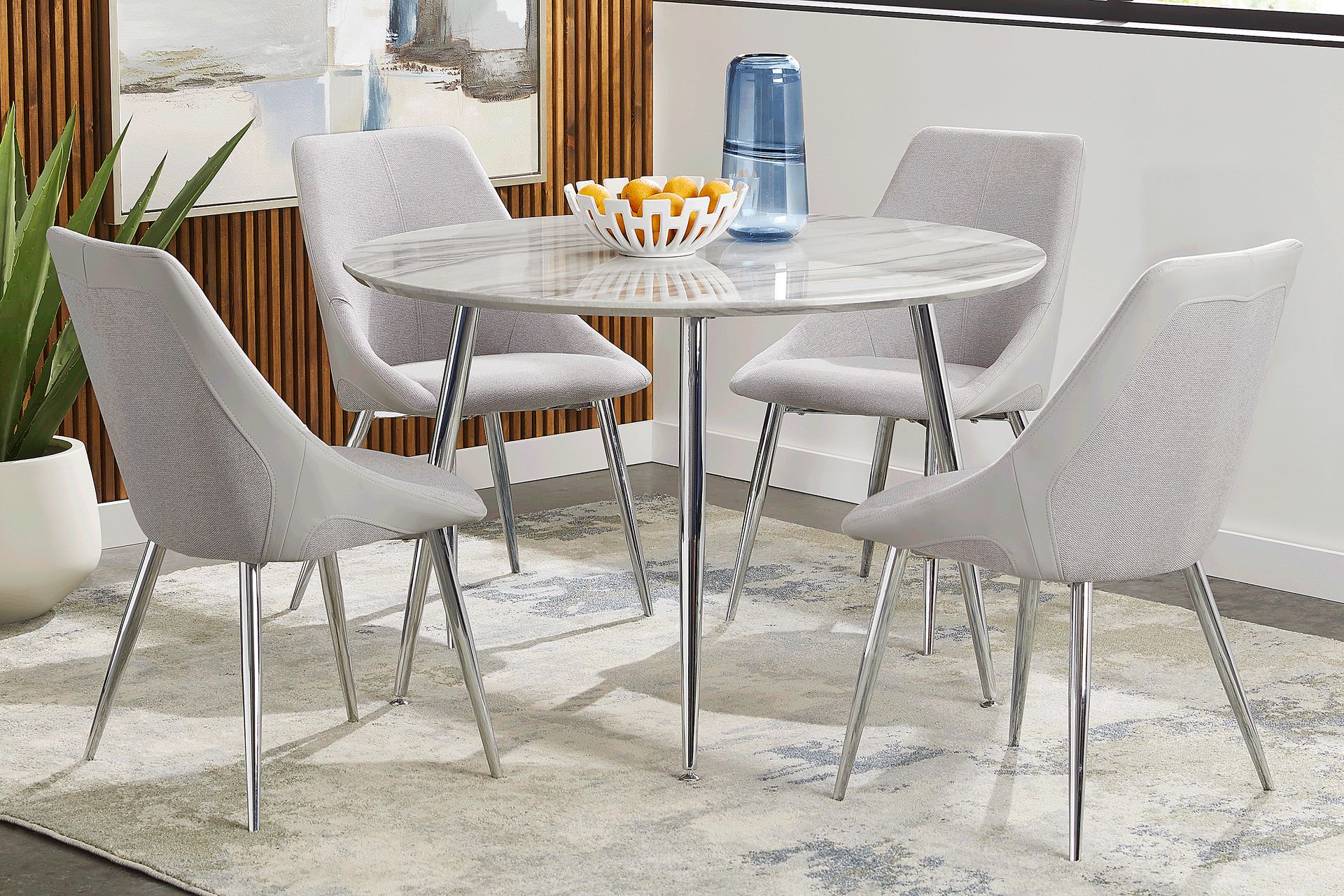 Pressley White 5 Pc Dining Room with Light Gray Chairs - Image 1