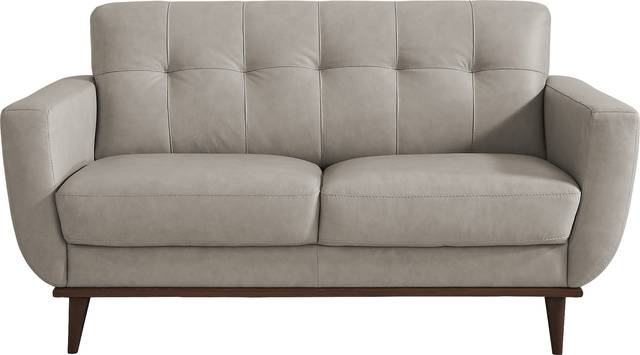 Pressly Place Light Gray Leather Loveseat - Thumbnail - Image 1