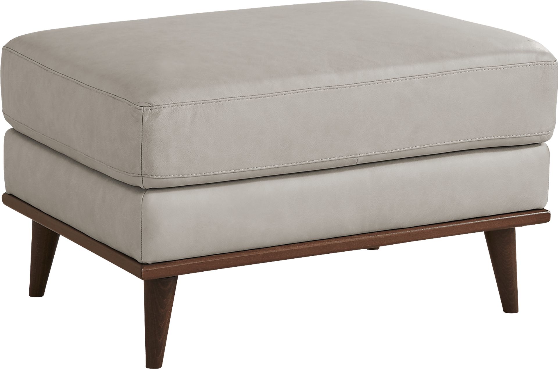 Pressly Place Light Gray Leather Ottoman - Image 2