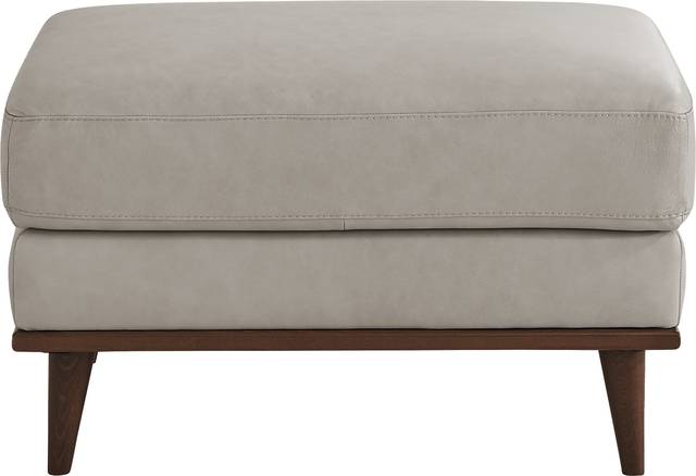 Pressly Place Light Gray Leather Ottoman - Thumbnail - Image 1