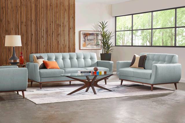 Pressly Place Sky Leather 2 Pc Living Room - Thumbnail - Image 1