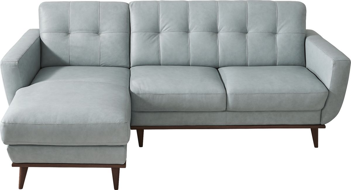 Pressly Place Sky Blue Leather 2 Pc Left Arm Chaise Sectional | Rooms to Go