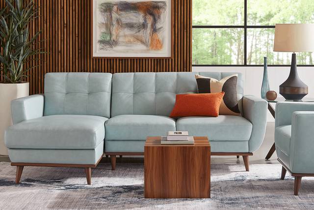 Pressly Place Sky Leather 2 Pc Sectional - Thumbnail - Image 2