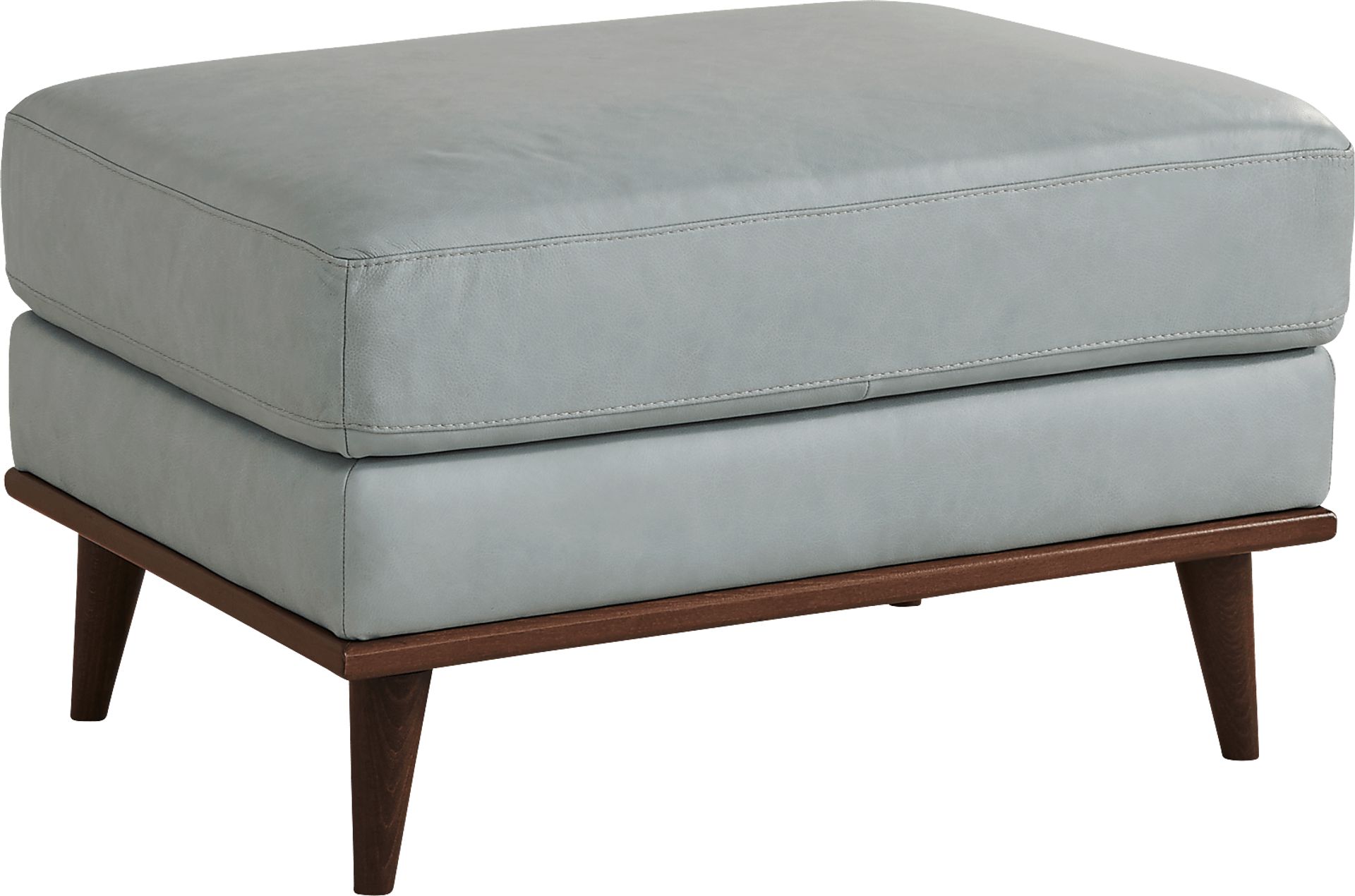 Pressly Place Sky Leather Ottoman - Image 1