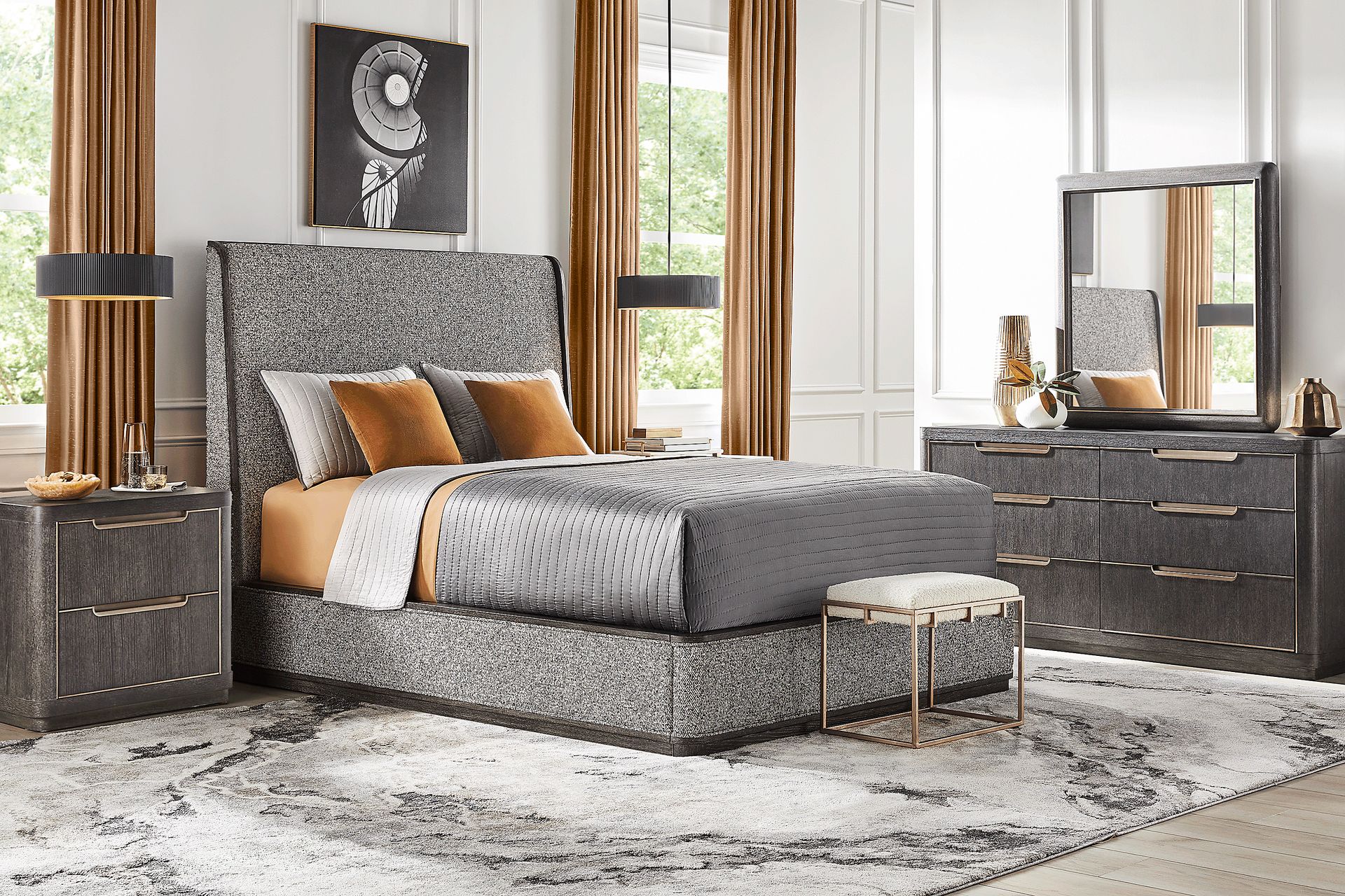 Preston Heights Gray 3 Pc King Upholstered Bed - Image 2