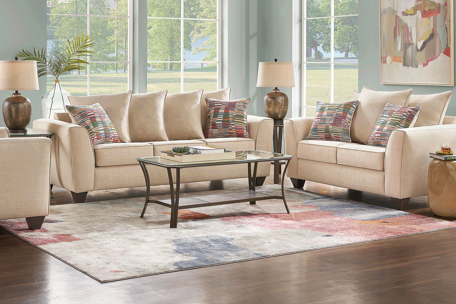 Primwell Place 5 Pc Beige Fabric Living Room Set With Sofa