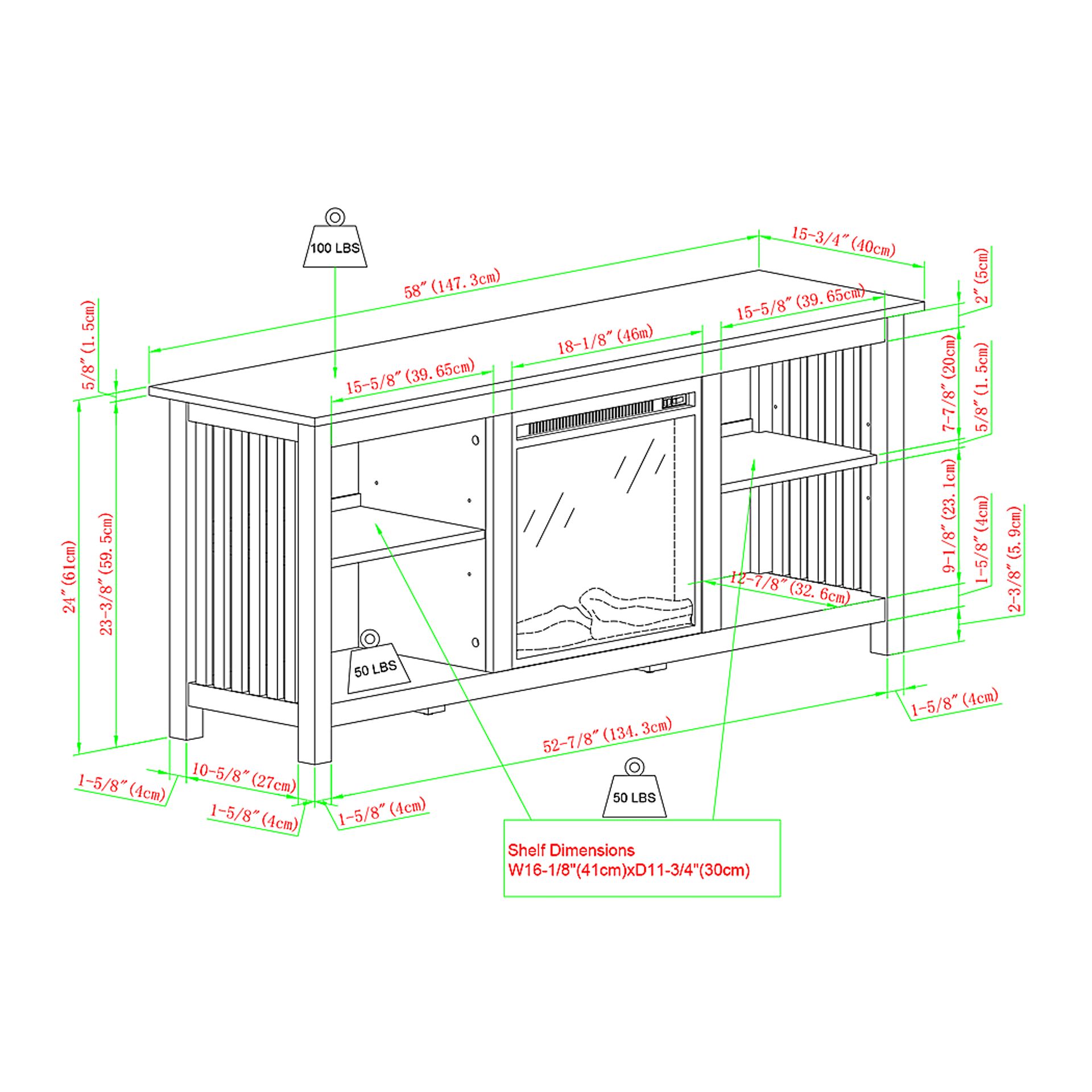 Primwood Oak 58 in. Console, With Electric Fireplace - Image 7