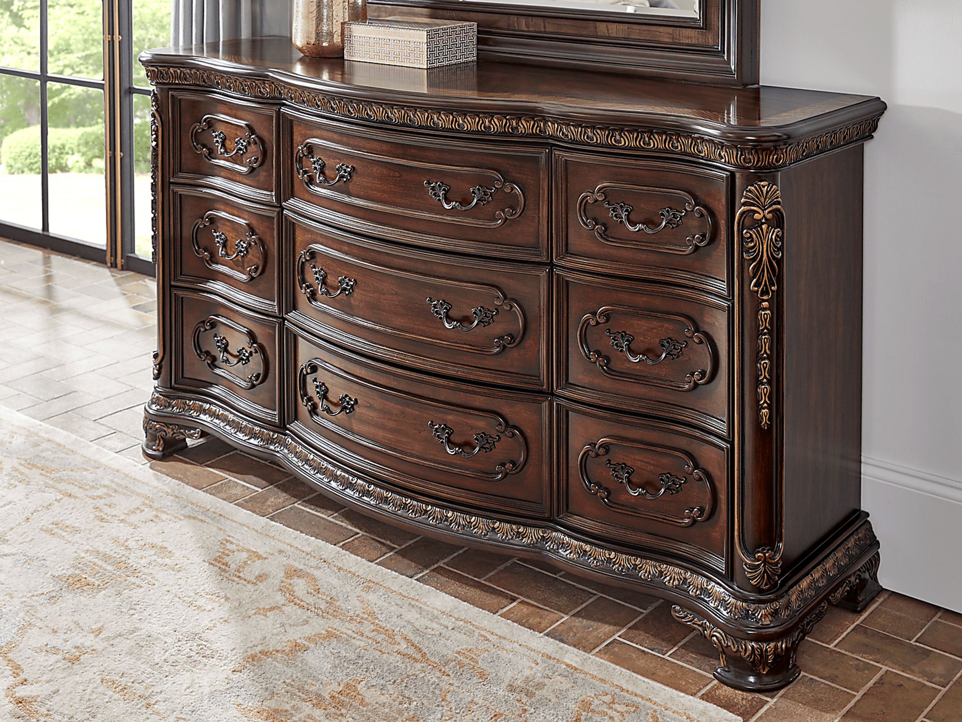 Priscilla Brown Cherry 5 Pc Queen Sleigh Bedroom - Image 5