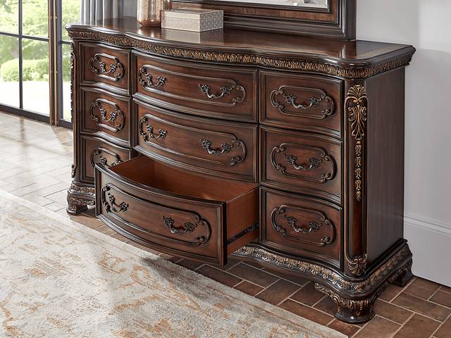 Priscilla Brown Cherry 5 Pc Queen Sleigh Bedroom - Thumbnail - Image 6