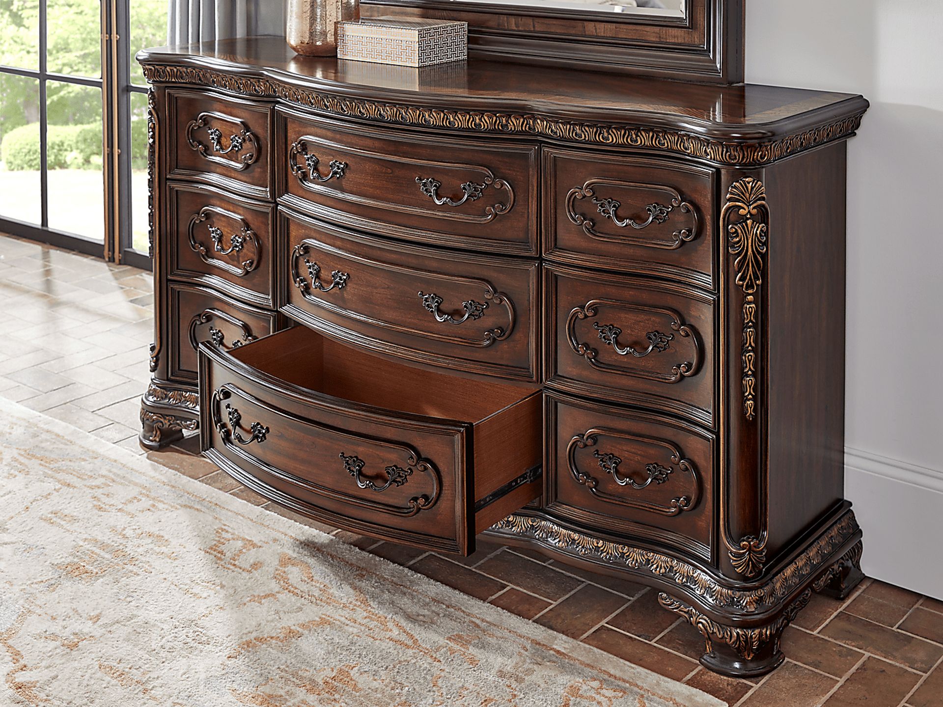 Priscilla Brown Cherry 5 Pc Queen Sleigh Bedroom - Image 6