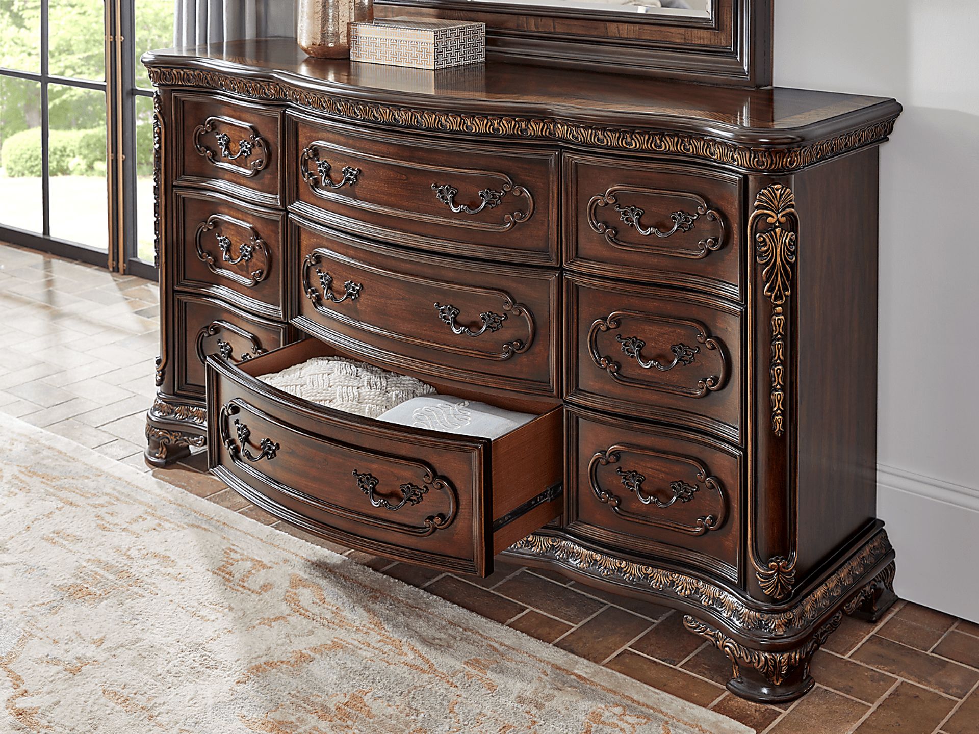 Priscilla Brown Cherry 5 Pc Queen Sleigh Bedroom - Image 7