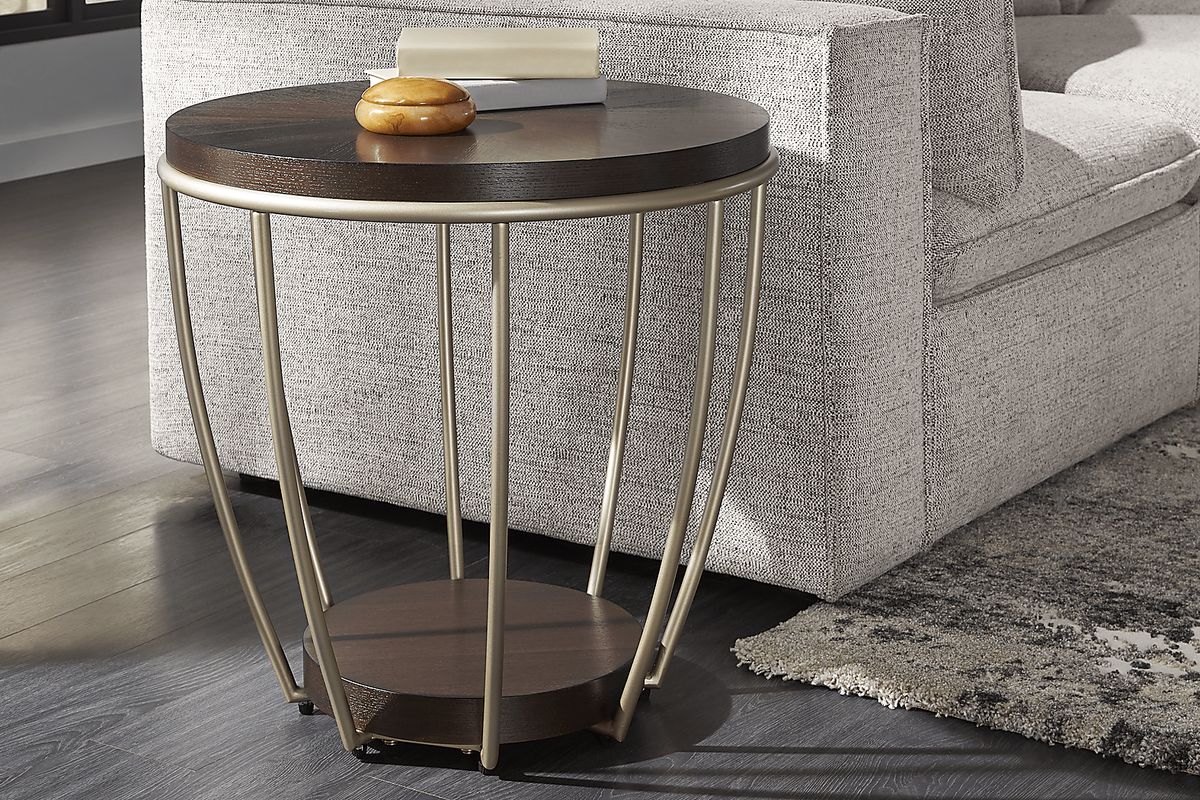 Prospect Heights Brown Cherry Dark Wood Metal,Wood End Table | Rooms to Go