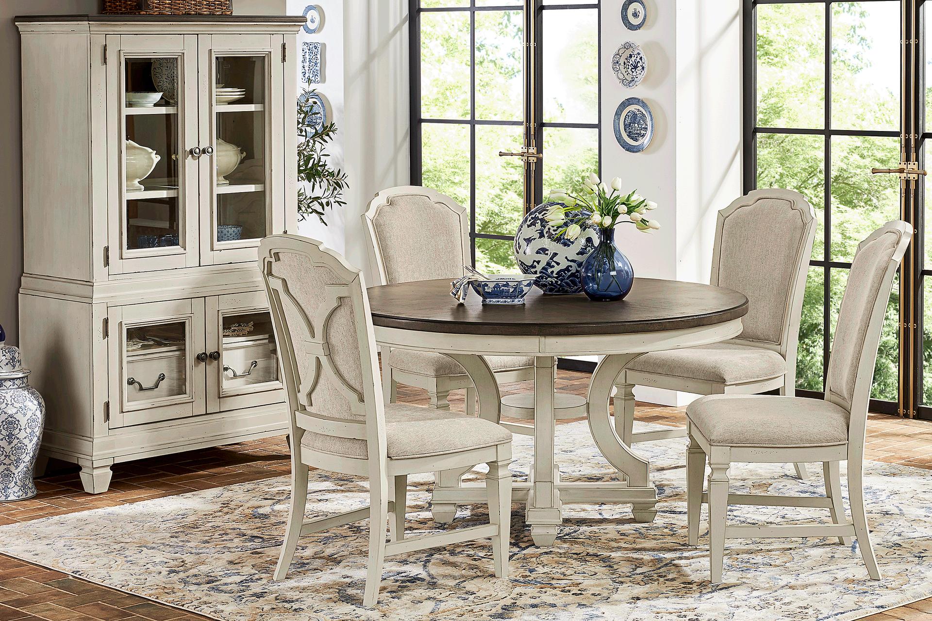 Provence Brown 5 Pc Round Dining Room with Upholstered Chairs