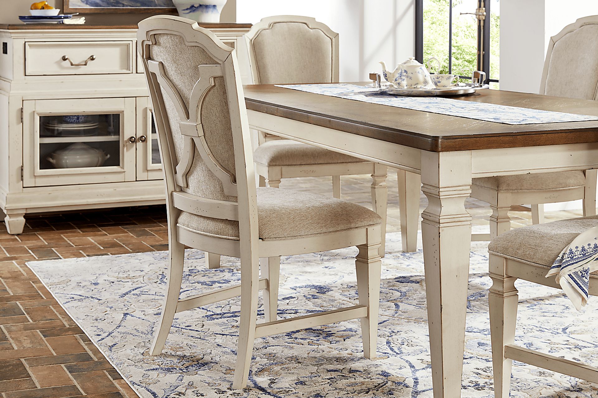 Provence Brown 5 Pc Round Dining Room with Upholstered Chairs - Image 6