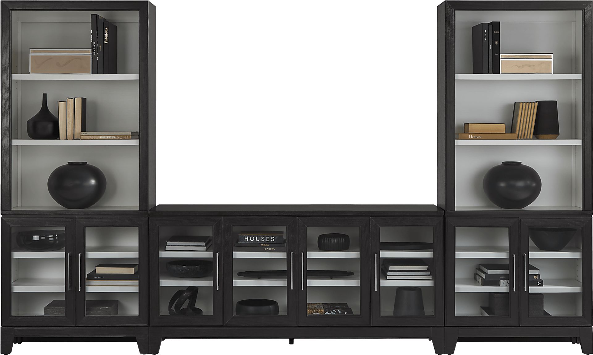 Providence Estates Black 3 Pc Wall Unit with 65 in. Console and Glass Doors - Image 2