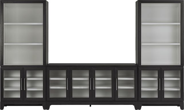 Providence Estates Black 3 Pc Wall Unit with 65 in. Console and Glass Doors