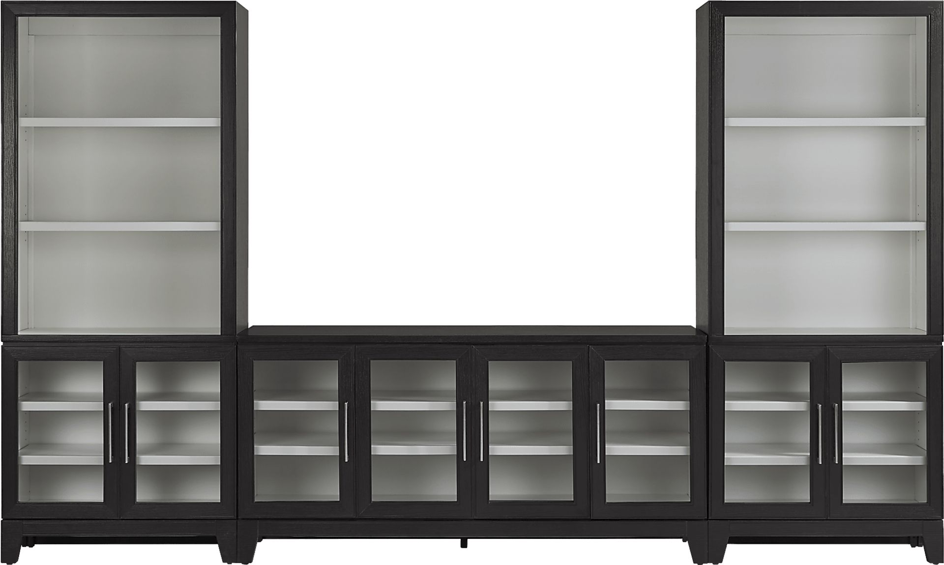 Providence Estates Black 3 Pc Wall Unit with 65 in. Console and Glass Doors - Image 1