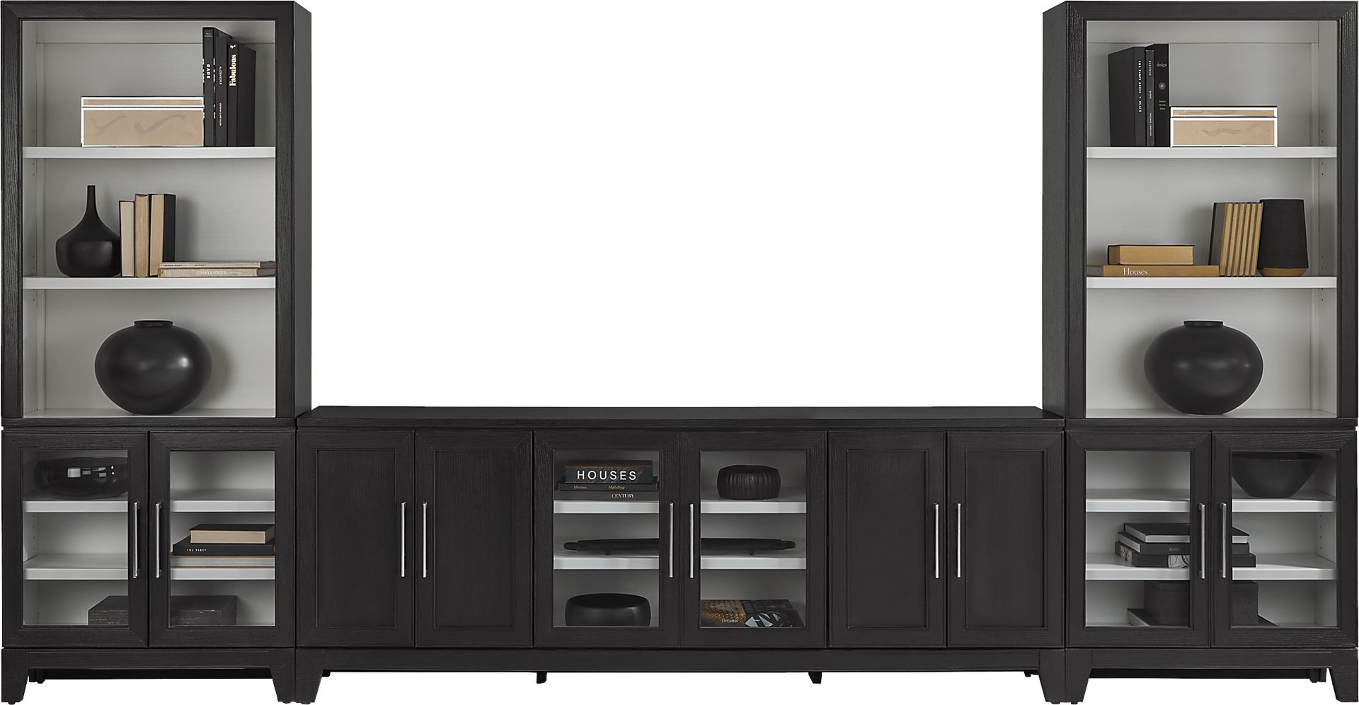 Providence Estates Black 3 Pc Wall Unit with 86 in. Console and Glass Doors - Image 2