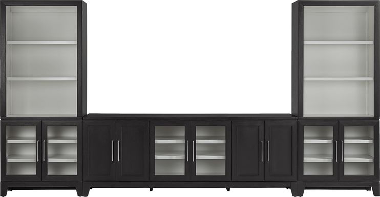 Providence Estates Black 3 Pc Wall Unit with 86 in. Console and Glass Doors