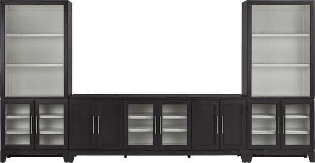 Providence Estates Black 3 Pc Wall Unit with 86 in. Console and Glass Doors - Thumbnail - Image 1