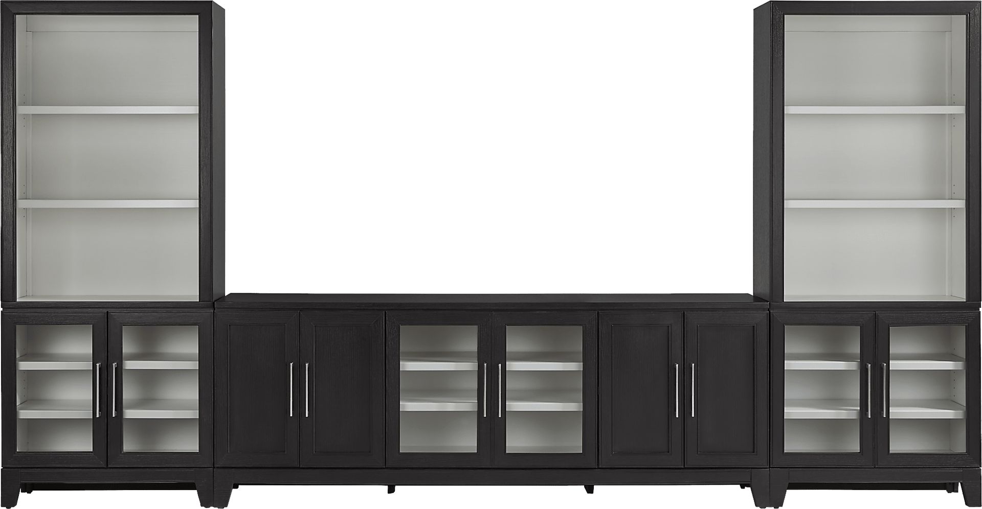 Providence Estates Black 3 Pc Wall Unit with 86 in. Console and Glass Doors - Image 1