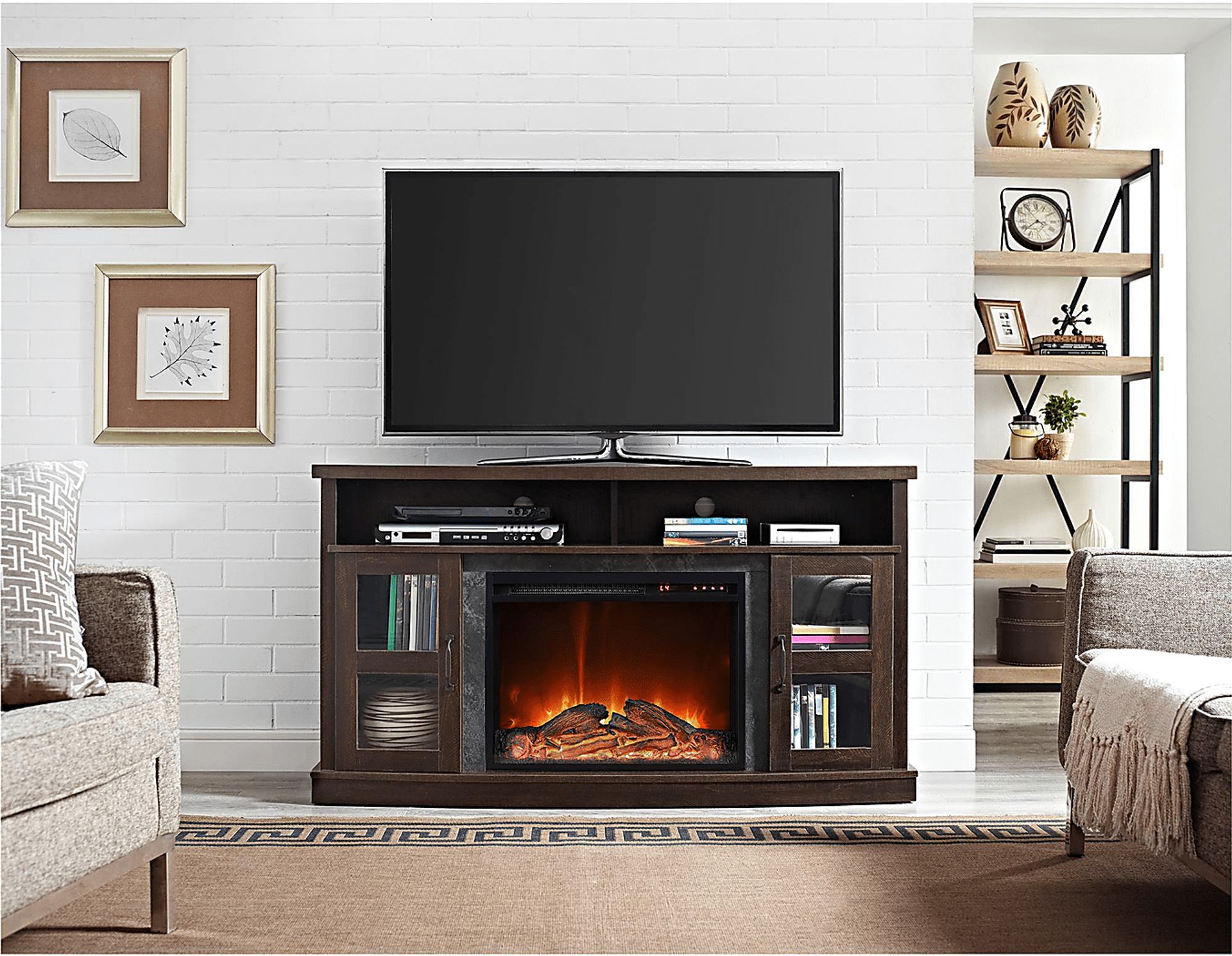 Puntail Espresso 53 in. Console with Electric Fireplace - Image 9