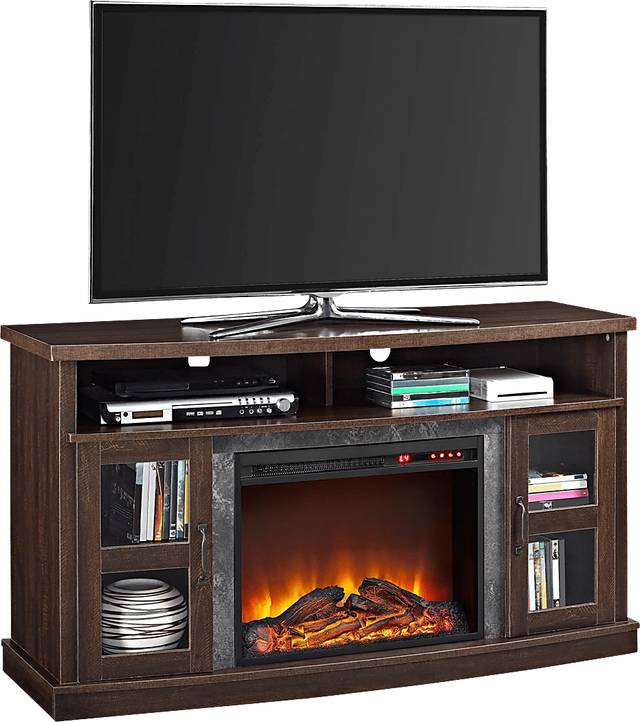 Puntail Espresso 53 in. Console with Electric Fireplace - Thumbnail - Image 1