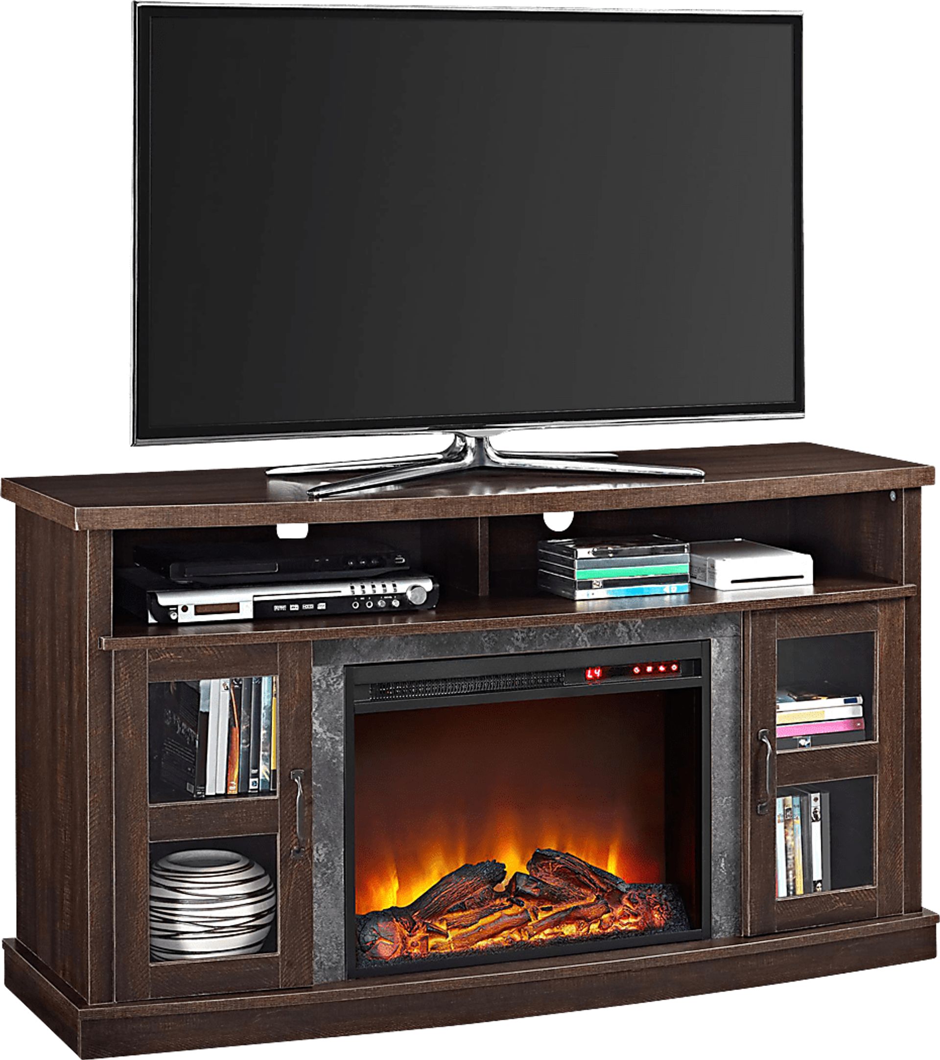 Puntail Espresso 53 in. Console with Electric Fireplace - Image 1