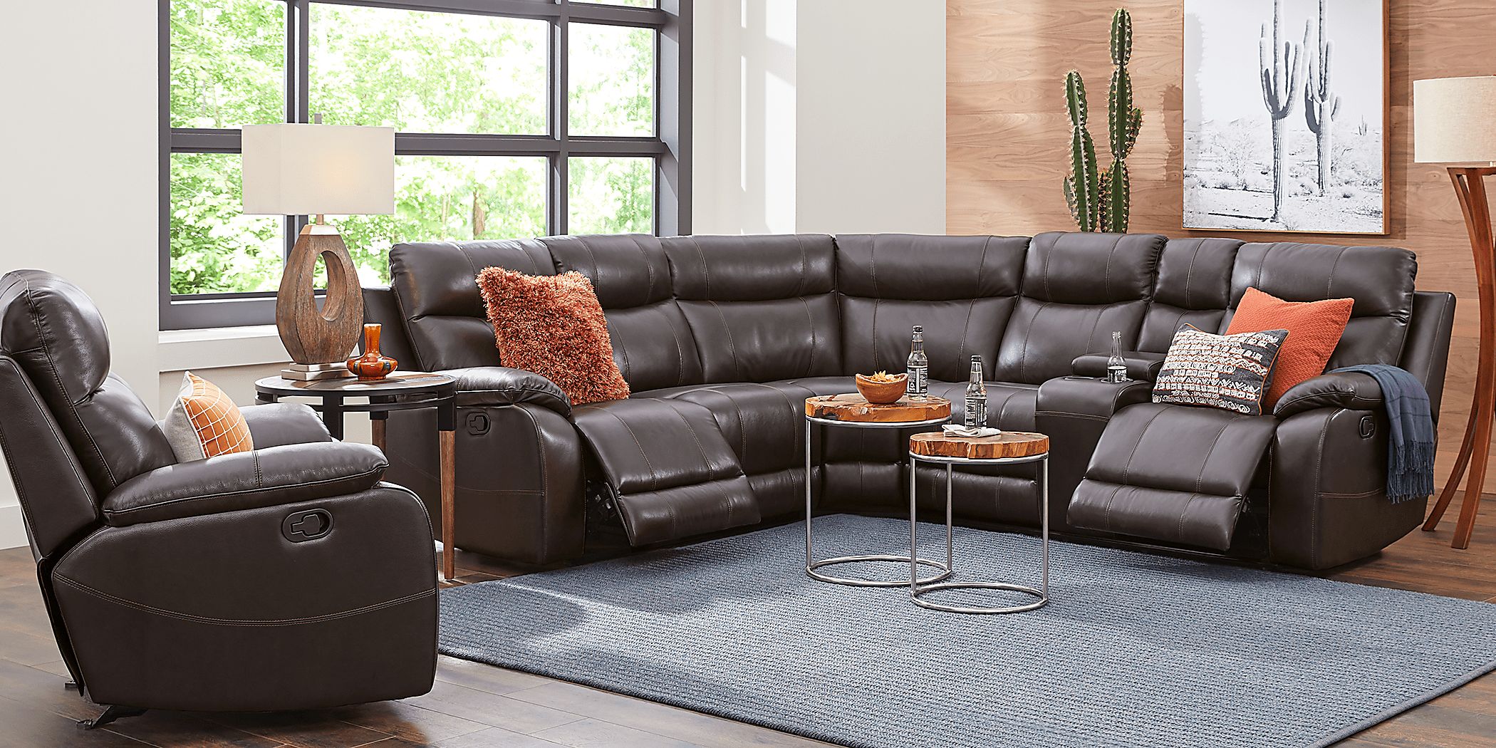 Ragili Dark Brown Leather 3 Pc Sectional Rooms To Go