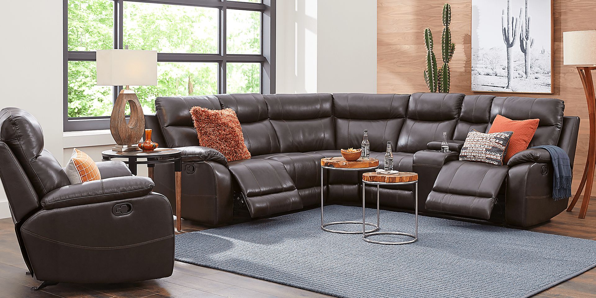 Ragili Dark Brown Leather 6 Pc Sectional Living Room - Image 1