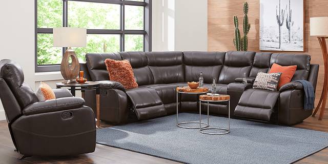 Ragili Dark Brown Leather 6 Pc Sectional Living Room - Thumbnail - Image 1