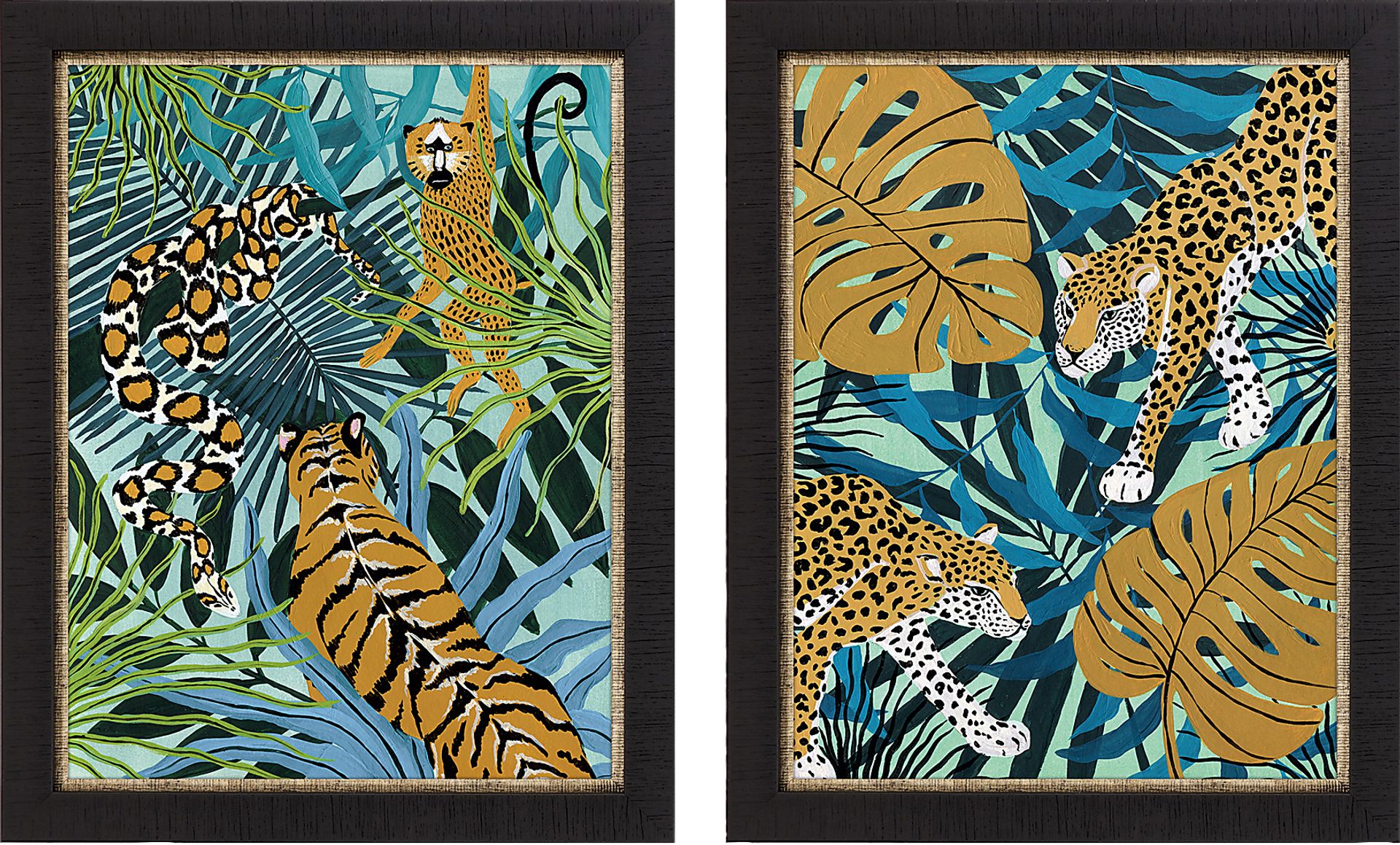 Rainforest Scene Blue Framed Artwork, Set of 2 - Image 1