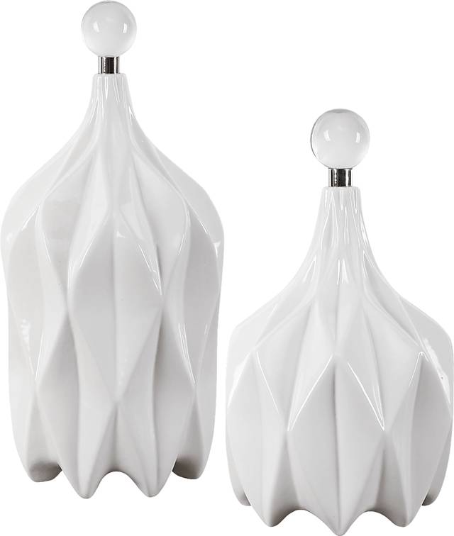 Randen White Decor Bottle, Set of 2 - Thumbnail - Image 1