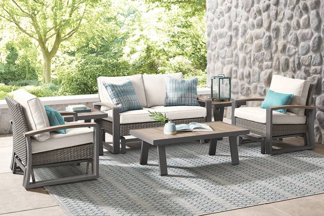 Randolph Gray 4 Pc Outdoor Glider Loveseat Seating Set - Thumbnail - Image 1
