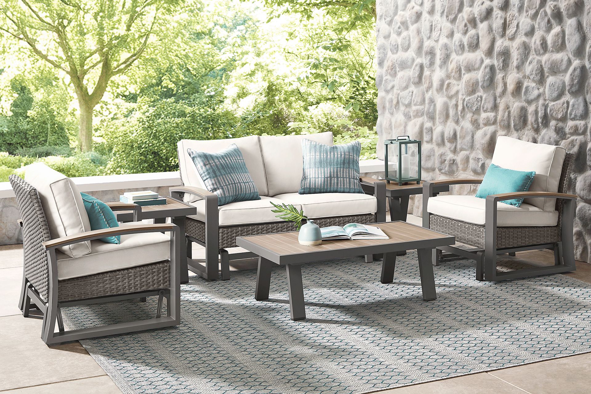 Randolph Gray 4 Pc Outdoor Glider Loveseat Seating Set - Image 1