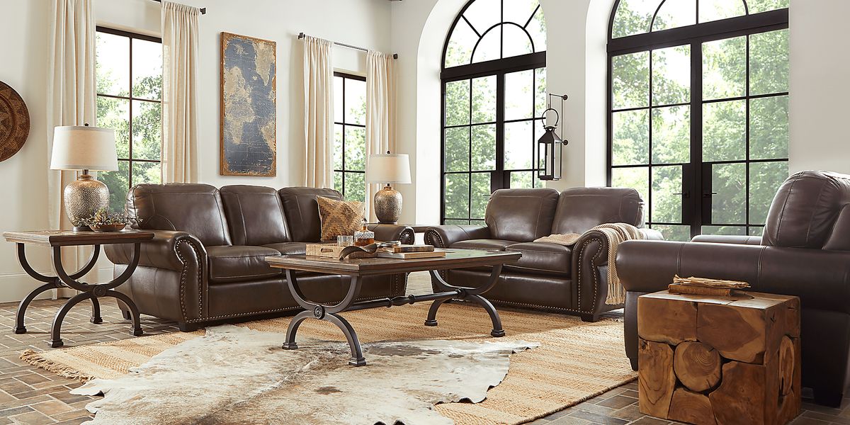 Rapallo 3 Pc Mahogany Brown Leather Living Room Set With Sofa, Loveseat ...