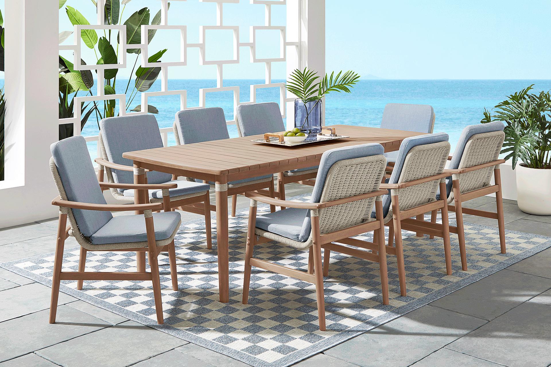 Raphina Gray 9 Pc 86 in. Outdoor Dining Set with Rain Cushions