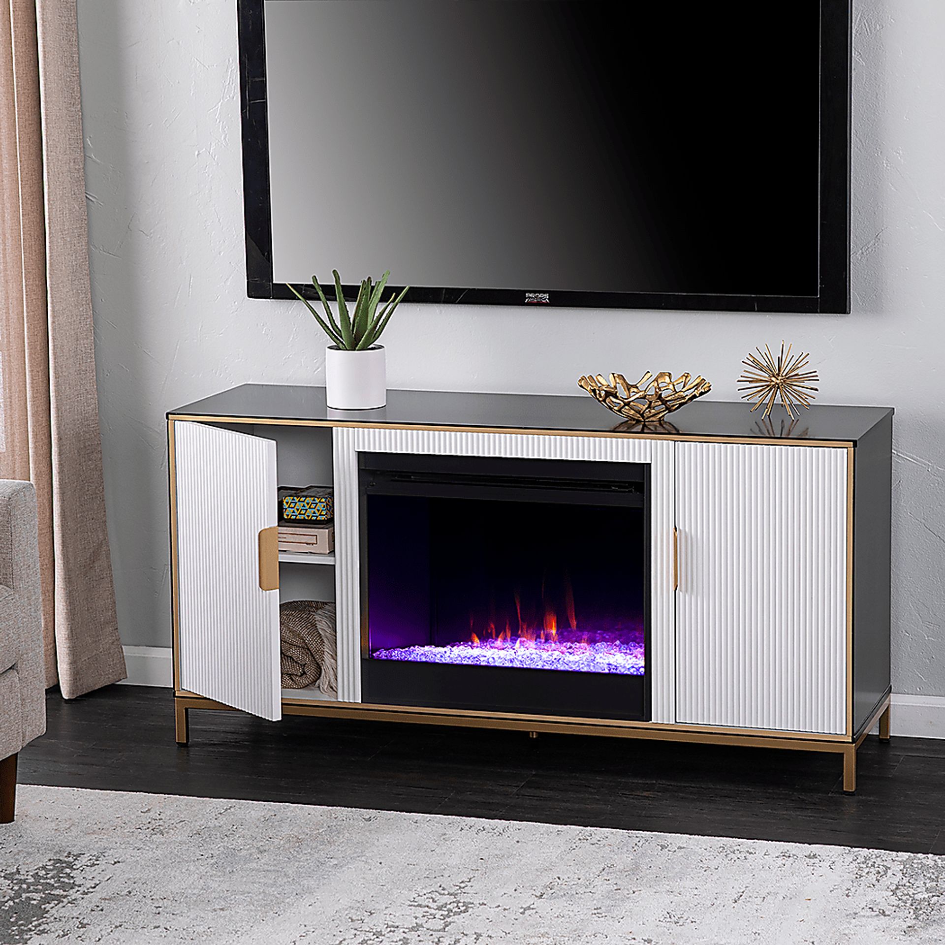Rascher I White 54 in. Console, With Color Changing Electric Fireplace - Image 8