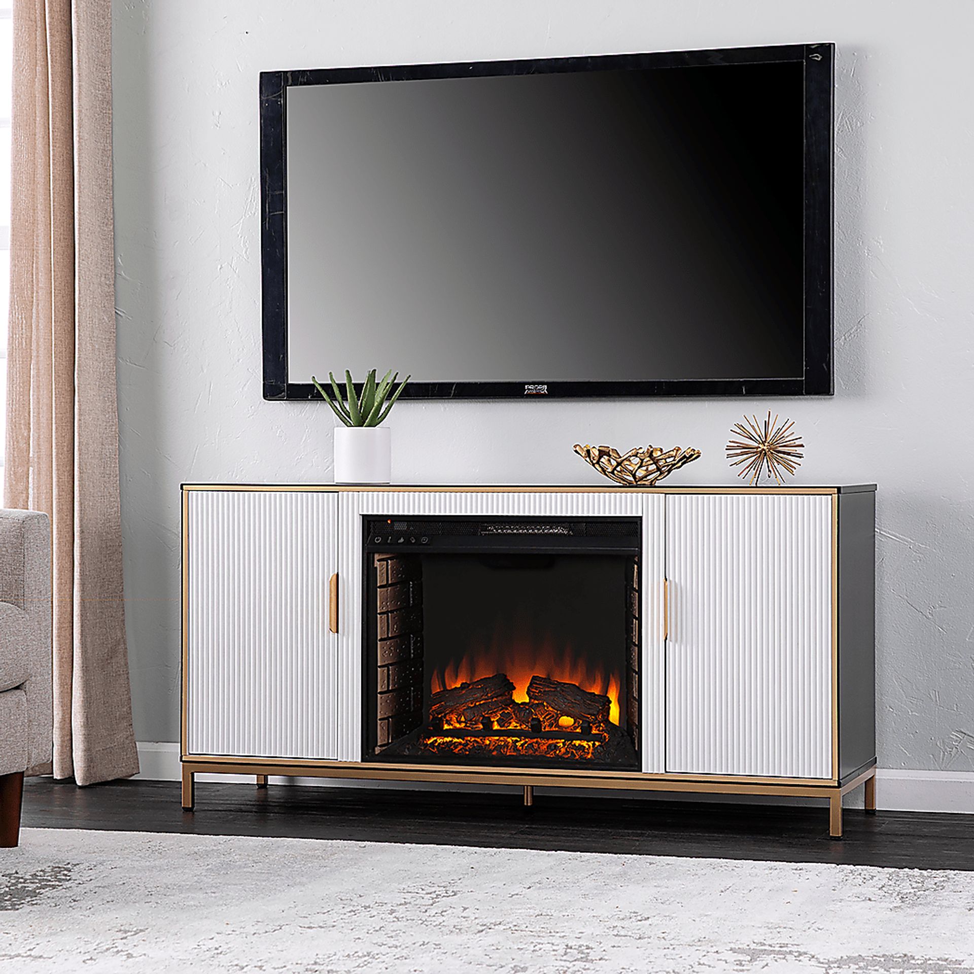 Rascher II White 54 in. Console, With Electric Fireplace - Image 2