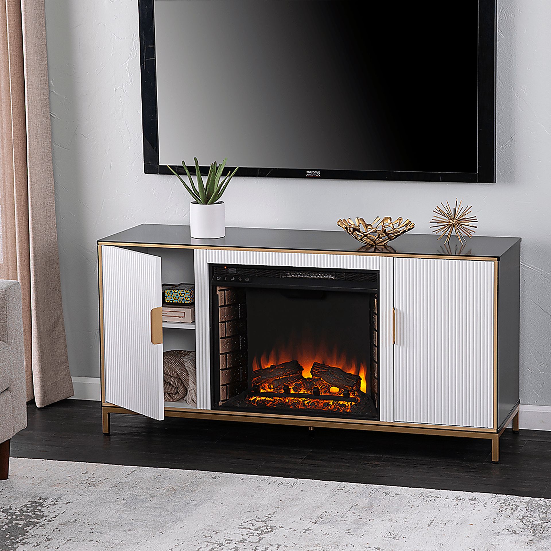 Rascher II White 54 in. Console, With Electric Fireplace - Image 8