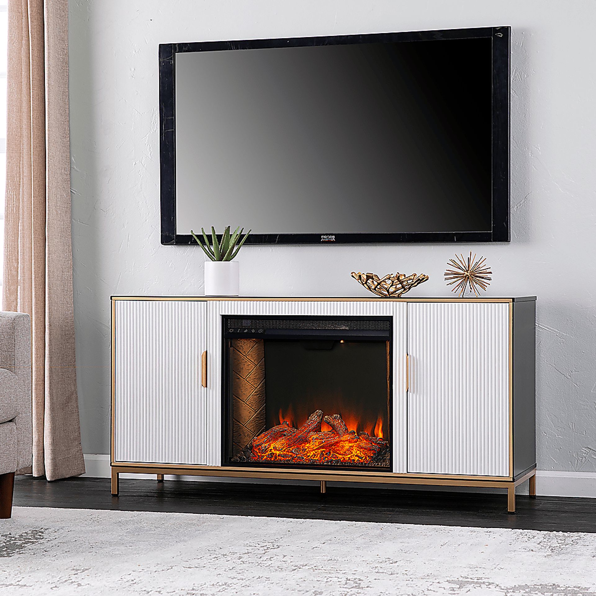 Rascher III White 54 in. Console, With Smart Electric Fireplace - Image 2