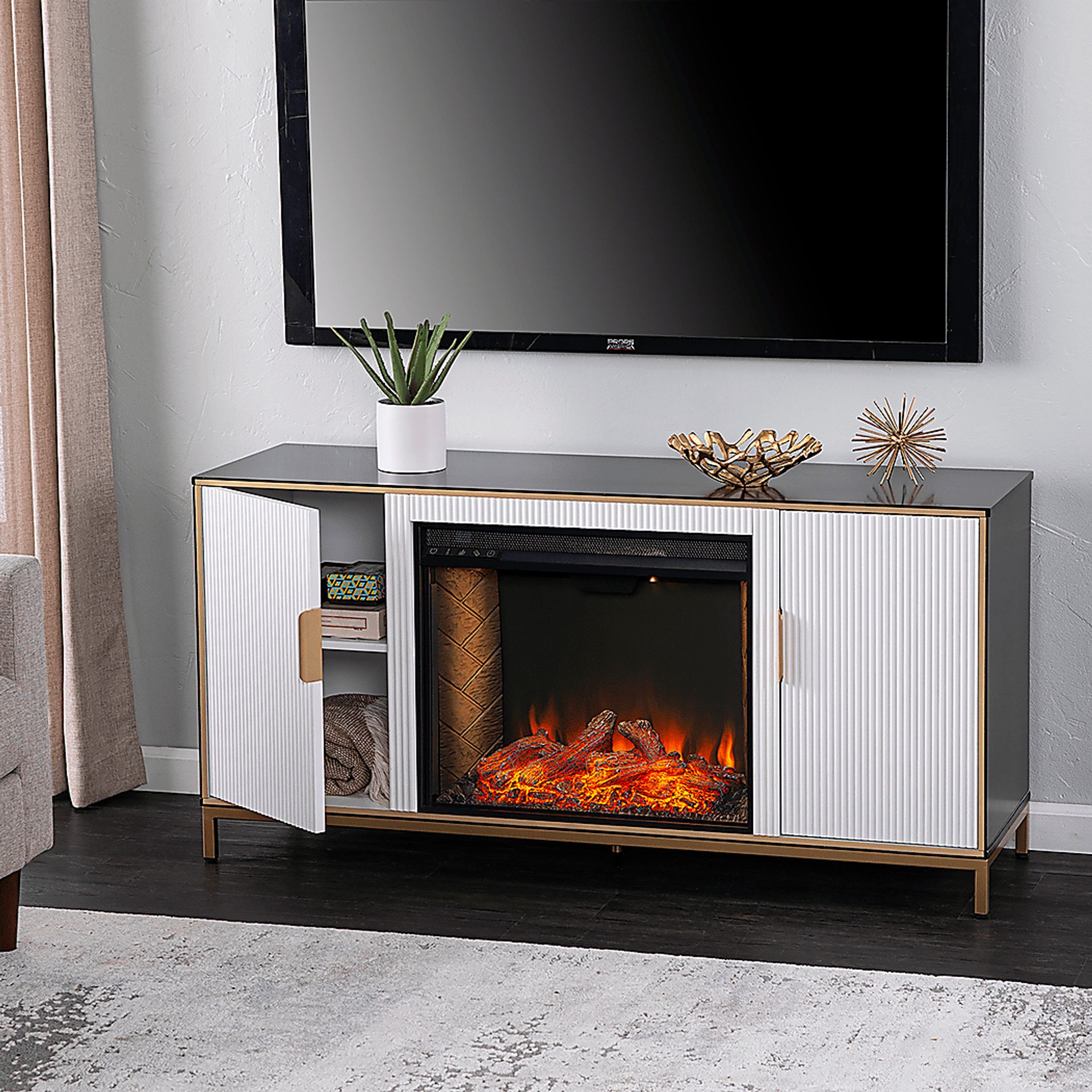 Rascher III White 54 in. Console, With Smart Electric Fireplace - Image 8